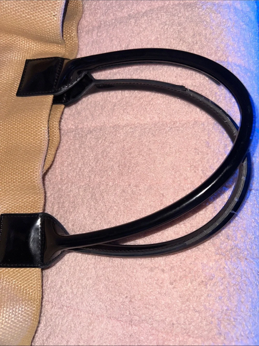 Tory Burch Tan Tote with Black Patent Logo and Trim
